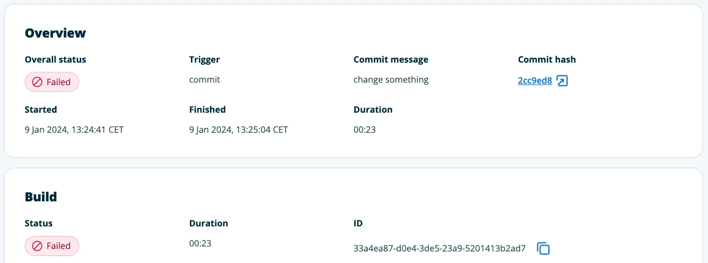 Detail panel for a particular Headless Platform build